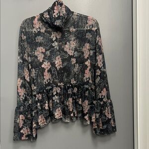 Zara Black and Pink Floral Blouse